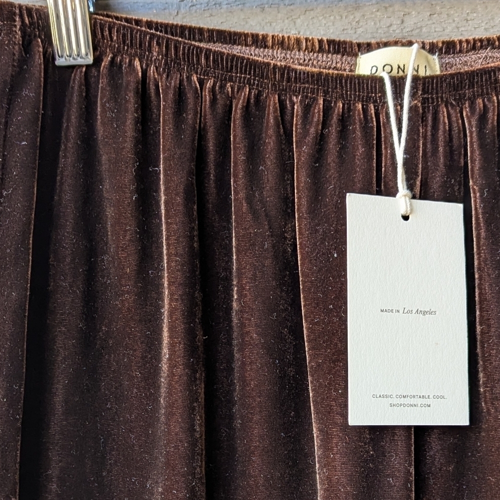 NWT Donni. The Velvet Simple Pant Espresso Brown Velvet Size XS Rayon Silk - Picture 2 of 8
